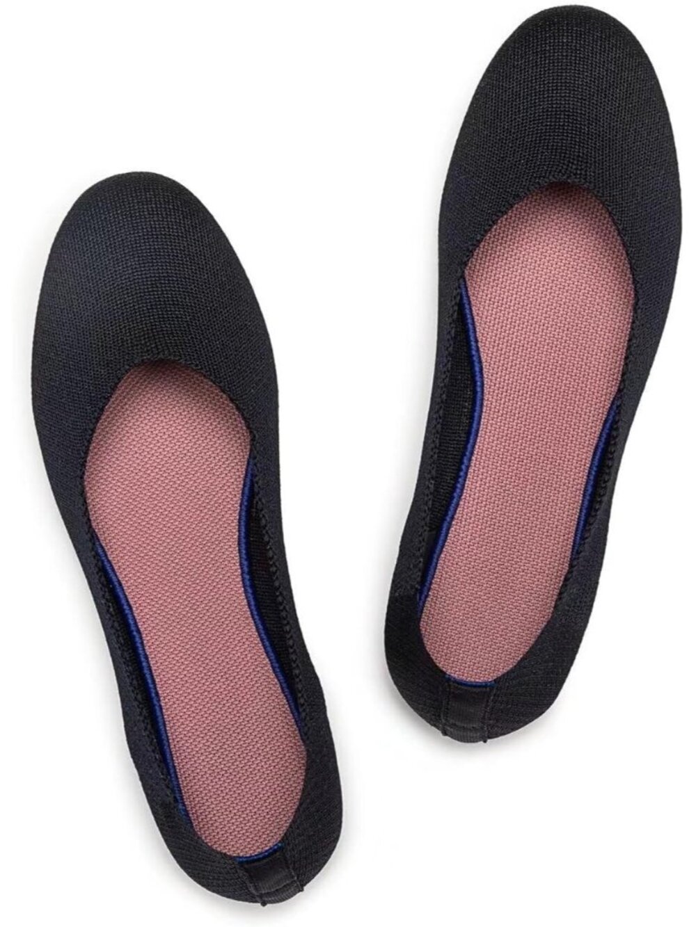 Women Navy Blue Round Toe Low Wedge Slip On Soft Ballerina Ballet Flat Shoes